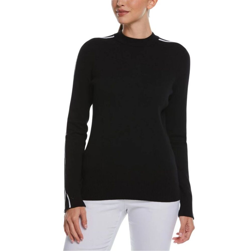 Callaway Womens/Ladies Striped Mock Neck Sweater Top / Black